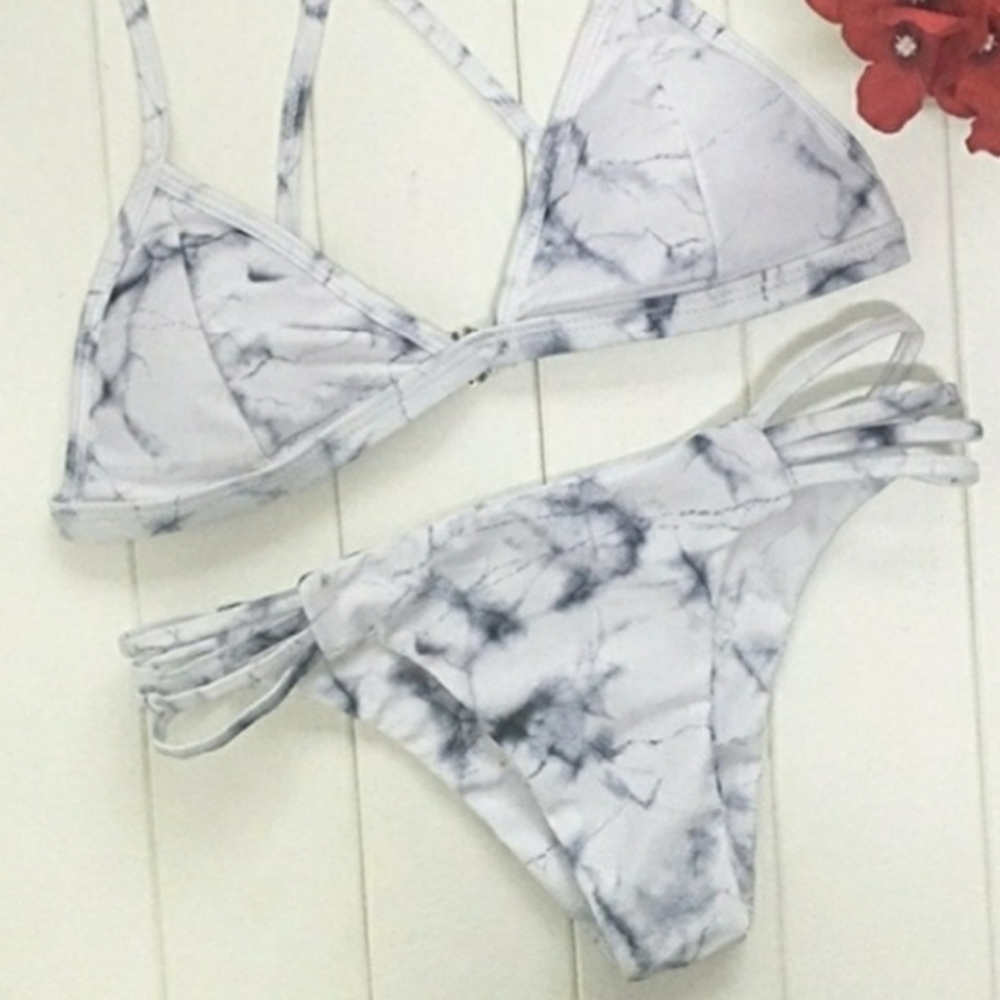 BOLLORY Marble Print V-Neck Bikini Set